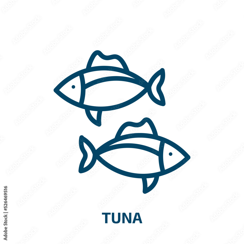 tuna icon from animals collection. Thin linear tuna, seafood, salmon outline icon isolated on white background. Line vector tuna sign, symbol for web and mobile