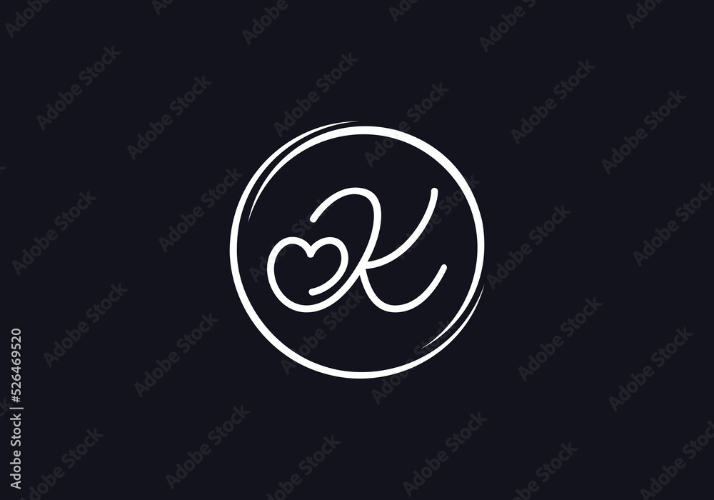 Love font logo design vector sign. Love and heart icon and symbol design vector with K Love font logo design vector sign. Love and heart icon and symbol design vector with K