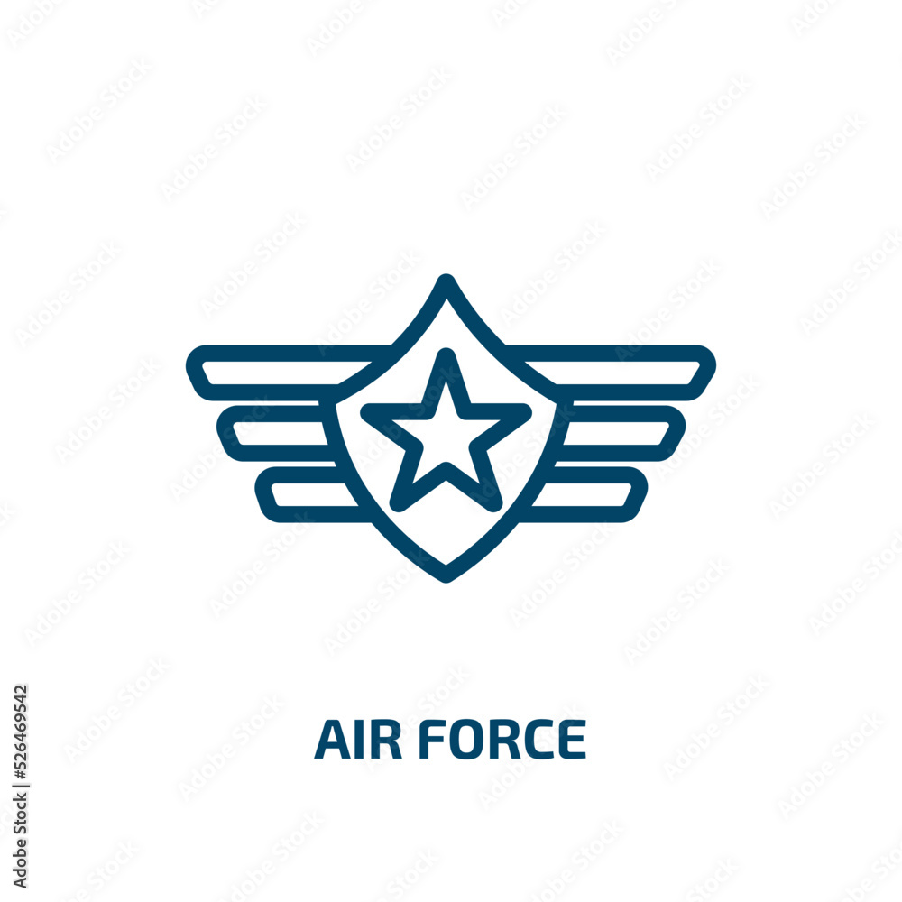 air force icon from army and war collection. Thin linear air force, military, airplane outline icon isolated on white background. Line vector air force sign, symbol for web and mobile air force icon from army and war collection. Thin linear air force, military, airplane outline icon isolated on white background. Line vector air force sign, symbol for web and mobile