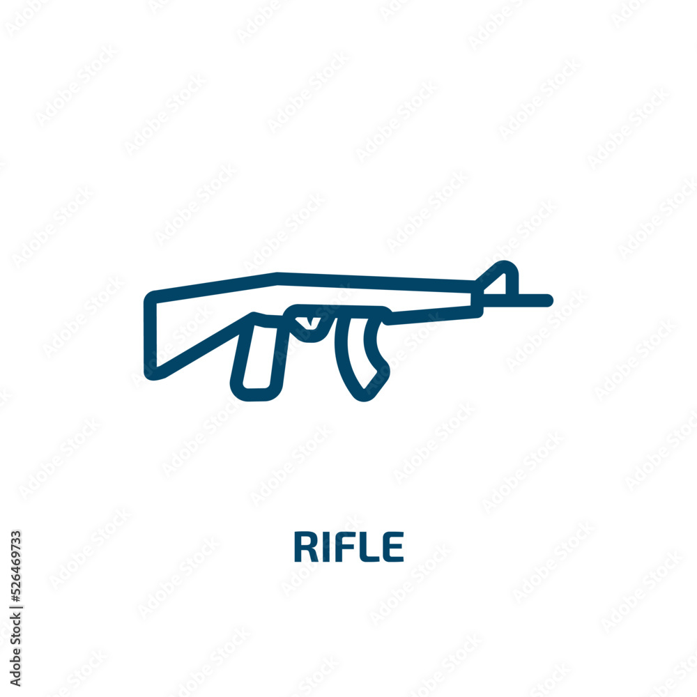 rifle icon from army and war collection. Thin linear rifle, weapon, animal outline icon isolated on white background. Line vector rifle sign, symbol for web and mobile