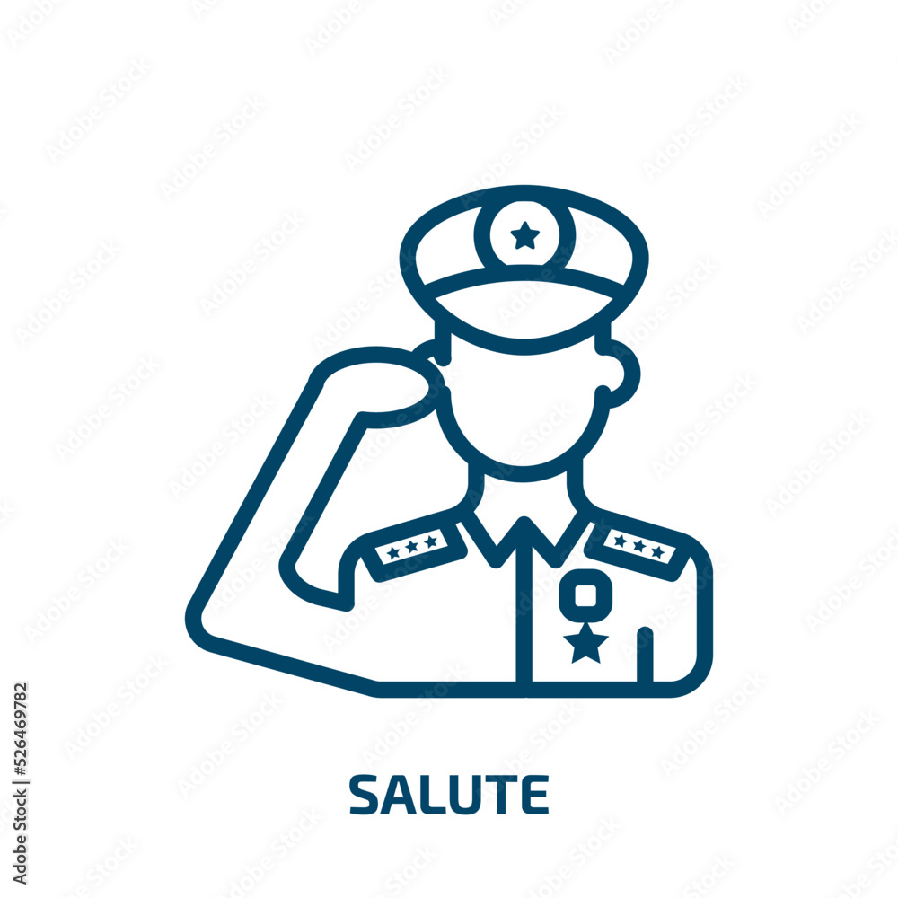 salute icon from army collection. Thin linear salute, vintage, holiday outline icon isolated on white background. Line vector salute sign, symbol for web and mobile