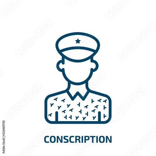 conscription icon from army and war collection. Thin linear conscription, engagement, recruitment outline icon isolated on white background. Line vector conscription sign, symbol for web and mobile