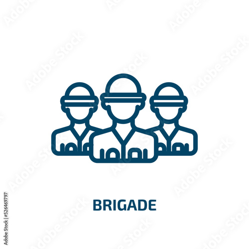 brigade icon from army and war collection. Thin linear brigade, emergency, safety outline icon isolated on white background. Line vector brigade sign, symbol for web and mobile