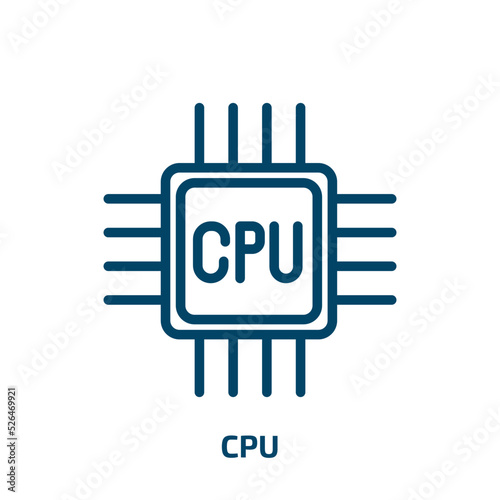 cpu icon from artificial intellegence and future technology collection. Thin linear cpu, computer, technology outline icon isolated on white background. Line vector cpu sign, symbol for web and mobile