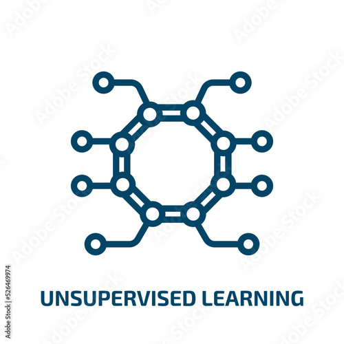 unsupervised learning icon from artificial intellegence and future technology collection. Thin linear unsupervised learning, ai, technology outline icon isolated on white background. Line vector