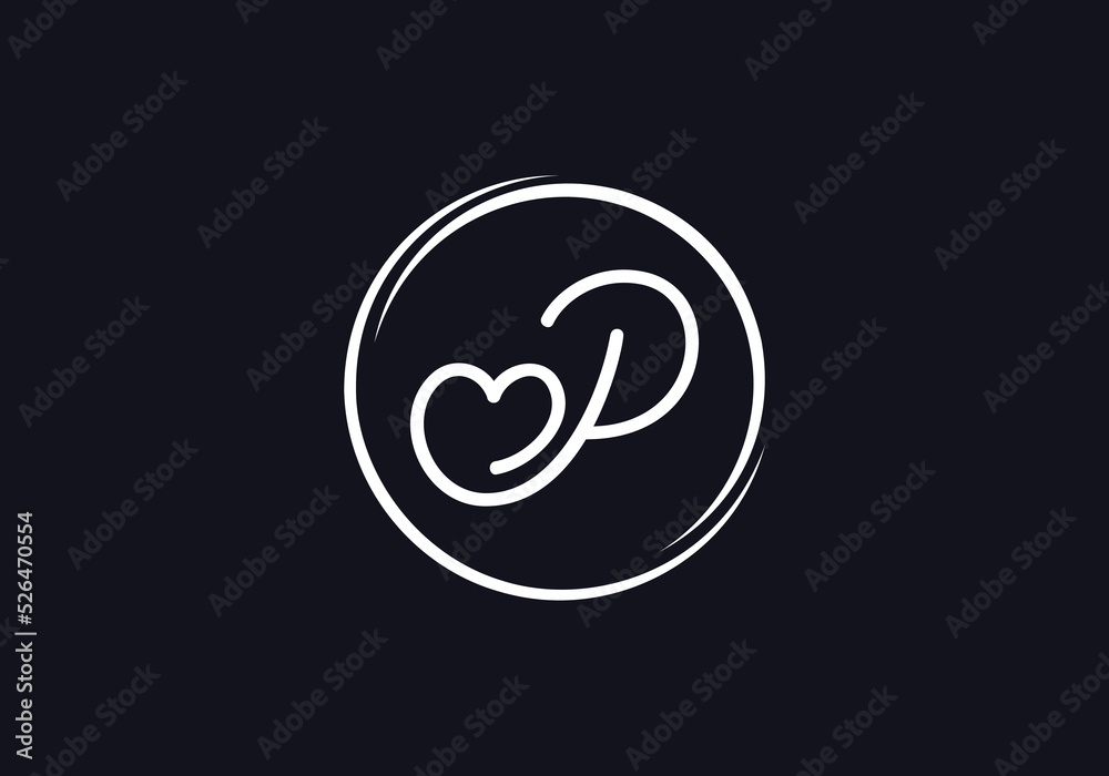 Love font logo design vector sign. Love and heart icon and symbol design vector with P Love font logo design vector sign. Love and heart icon and symbol design vector with P