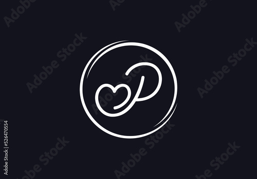 Love font logo design vector sign. Love and heart icon and symbol design vector with P
