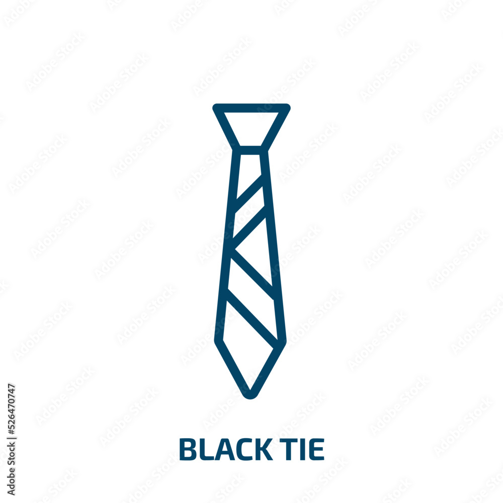 black tie icon from business collection. Thin linear black tie, tie, suit outline icon isolated on white background. Line vector black tie sign, symbol for web and mobile black tie icon from business collection. Thin linear black tie, tie, suit outline icon isolated on white background. Line vector black tie sign, symbol for web and mobile