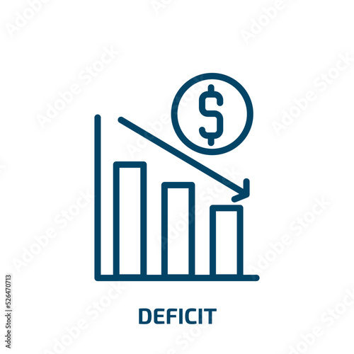 deficit icon from business collection. Thin linear deficit, circle, problem outline icon isolated on white background. Line vector deficit sign, symbol for web and mobile