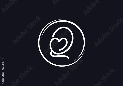 Love font logo design vector sign. Love and heart icon and symbol design vector with Q