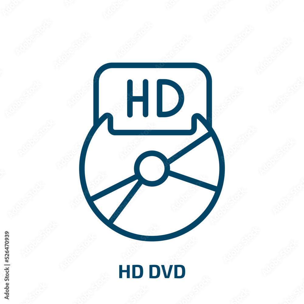 hd dvd icon from cinema collection. Thin linear hd dvd, video, dvd outline icon isolated on white background. Line vector hd dvd sign, symbol for web and mobile hd dvd icon from cinema collection. Thin linear hd dvd, video, dvd outline icon isolated on white background. Line vector hd dvd sign, symbol for web and mobile