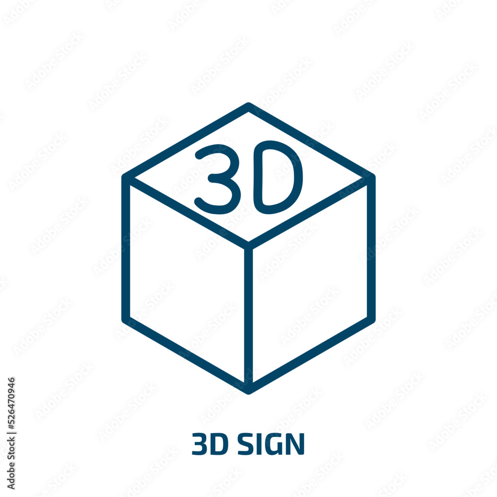 3d sign icon from cinema collection. Thin linear 3d sign, business, internet outline icon isolated on white background. Line vector 3d sign sign, symbol for web and mobile 3d sign icon from cinema collection. Thin linear 3d sign, business, internet outline icon isolated on white background. Line vector 3d sign sign, symbol for web and mobile