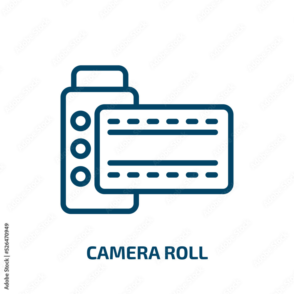 camera roll icon from cinema collection. Thin linear camera roll, video, tape outline icon isolated on white background. Line vector camera roll sign, symbol for web and mobile camera roll icon from cinema collection. Thin linear camera roll, video, tape outline icon isolated on white background. Line vector camera roll sign, symbol for web and mobile