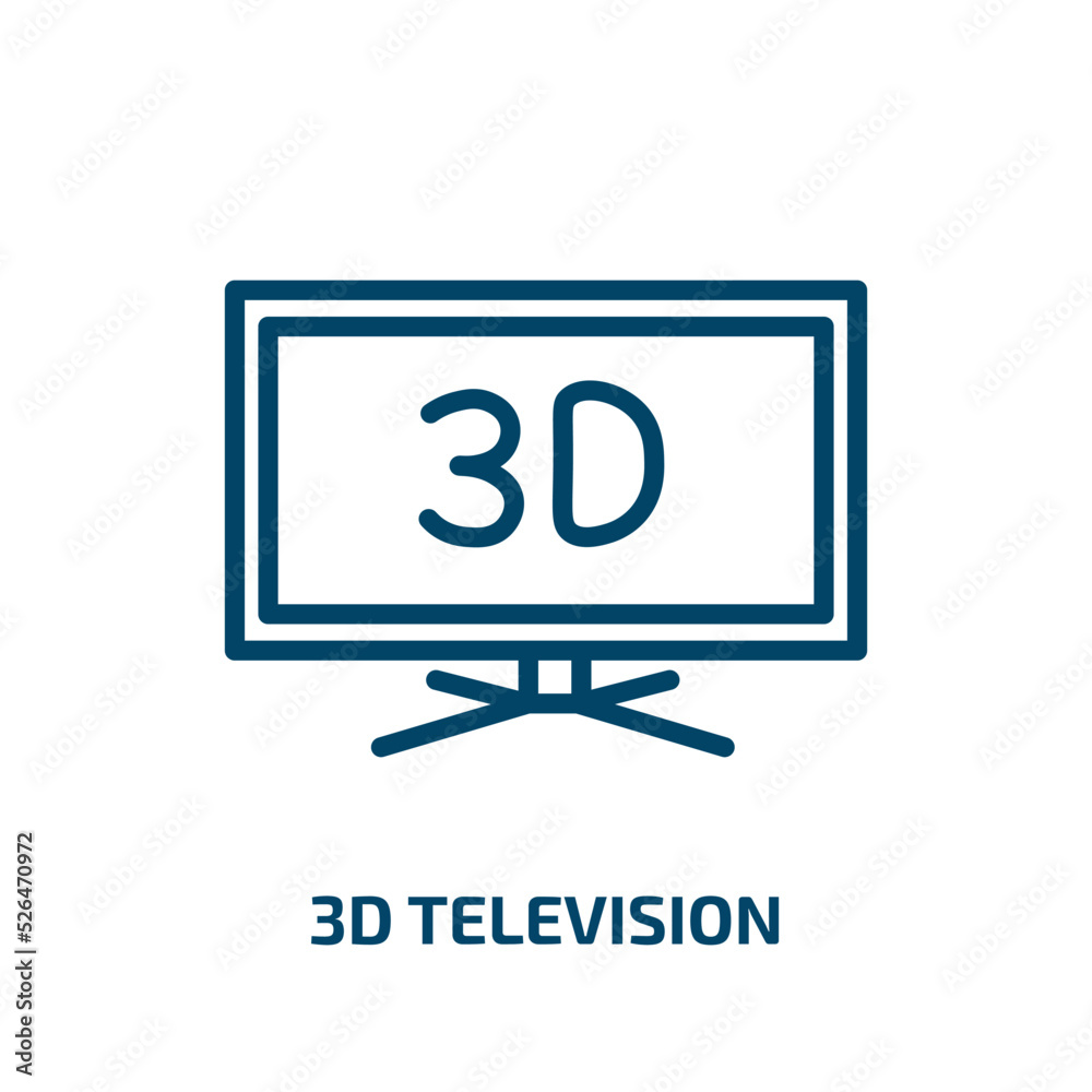 3d television icon from cinema collection. Thin linear 3d television, television, screen outline icon isolated on white background. Line vector 3d television sign, symbol for web and mobile 3d television icon from cinema collection. Thin linear 3d television, television, screen outline icon isolated on white background. Line vector 3d television sign, symbol for web and mobile