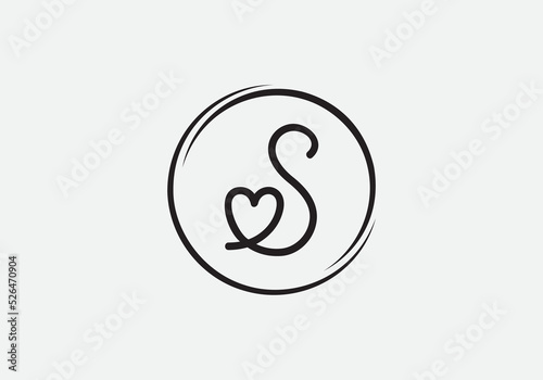 Love font logo design vector sign. Love and heart icon and symbol design vector with S
