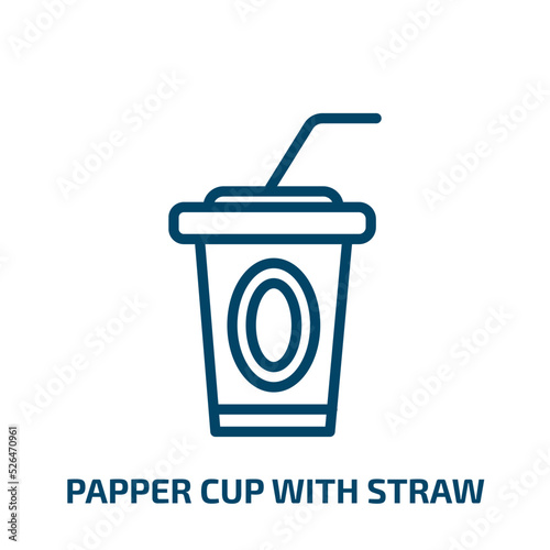 papper cup with straw icon from cinema collection. Thin linear papper cup with straw, glass, movie outline icon isolated on white background. Line vector papper cup with straw sign, symbol for web and
