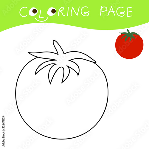 One cartoon tomato. Restore dashed line and color picture Trace game for children.