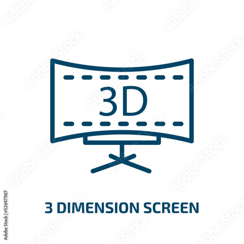 3 dimension screen icon from cinema collection. Thin linear 3 dimension screen, screen, dimension outline icon isolated on white background. Line vector 3 dimension screen sign, symbol for web and
