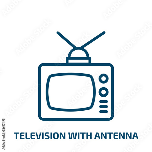 television with antenna icon from cinema collection. Thin linear television with antenna, antenna, television outline icon isolated on white background. Line vector television with antenna sign,