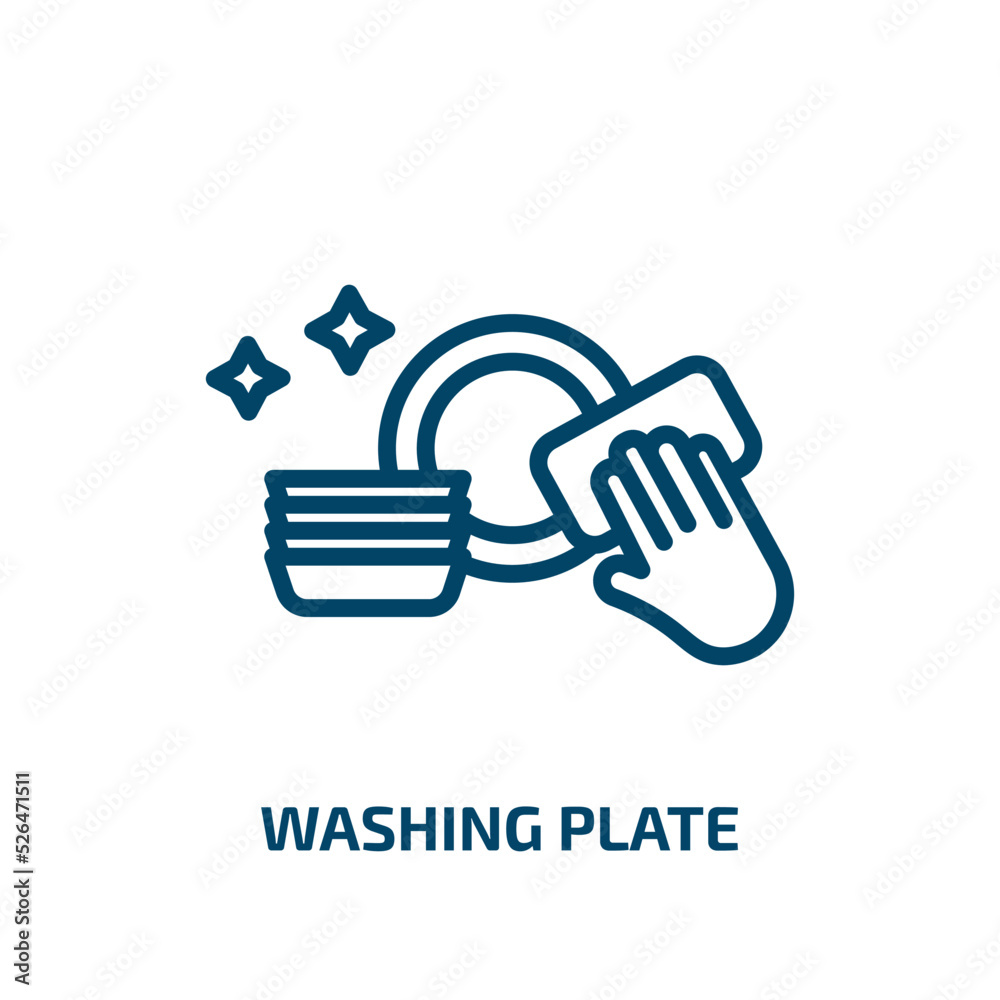 washing plate icon from cleaning collection. Thin linear washing plate, plate, wash outline icon isolated on white background. Line vector washing plate sign, symbol for web and mobile washing plate icon from cleaning collection. Thin linear washing plate, plate, wash outline icon isolated on white background. Line vector washing plate sign, symbol for web and mobile