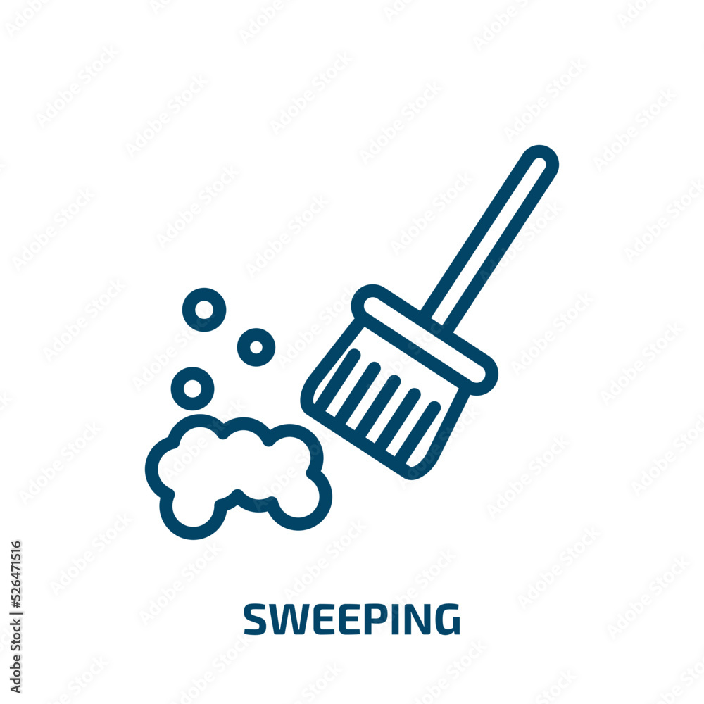 sweeping icon from cleaning collection. Thin linear sweeping, sweep, broom outline icon isolated on white background. Line vector sweeping sign, symbol for web and mobile sweeping icon from cleaning collection. Thin linear sweeping, sweep, broom outline icon isolated on white background. Line vector sweeping sign, symbol for web and mobile