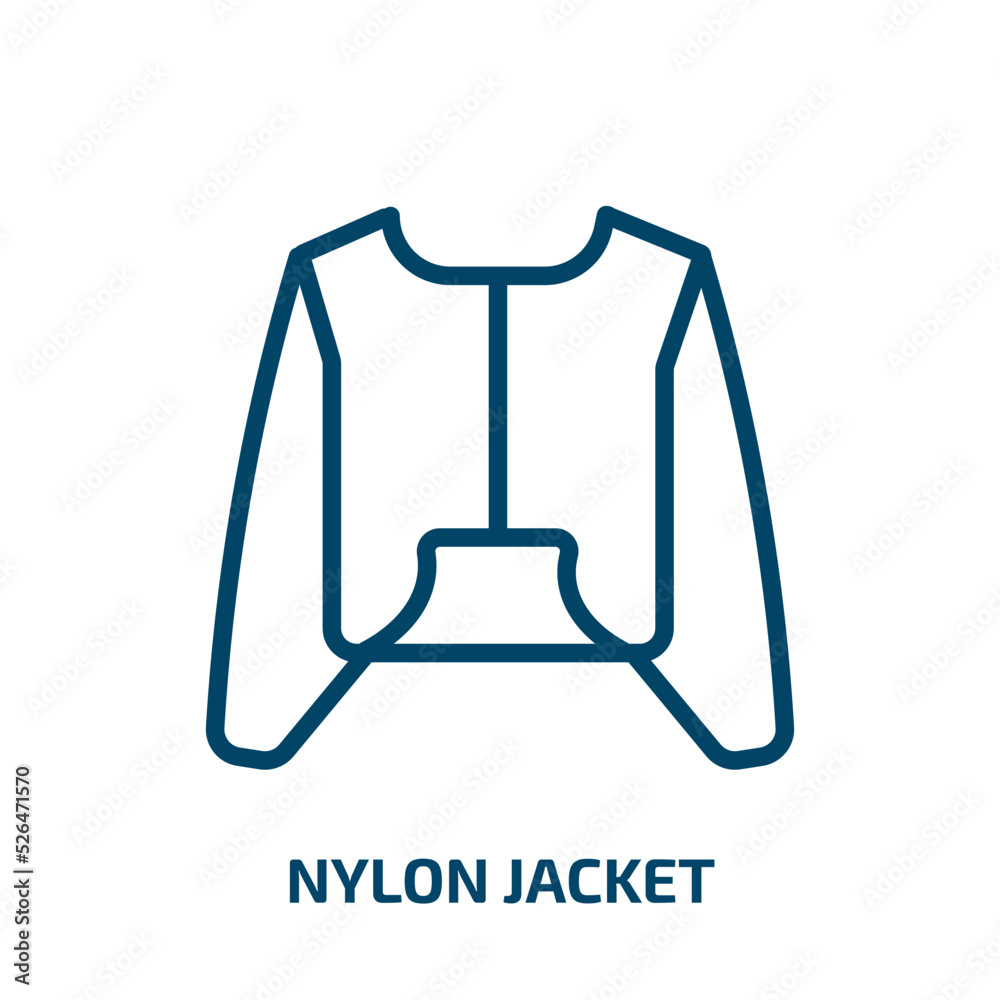 nylon jacket icon from clothes collection. Thin linear nylon jacket, jacket, hood outline icon isolated on white background. Line vector nylon jacket sign, symbol for web and mobile nylon jacket icon from clothes collection. Thin linear nylon jacket, jacket, hood outline icon isolated on white background. Line vector nylon jacket sign, symbol for web and mobile