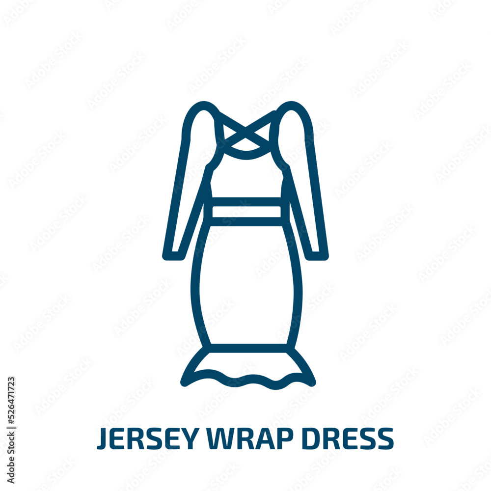 jersey wrap dress icon from clothes collection. Thin linear jersey wrap dress, dress, jersey outline icon isolated on white background. Line vector jersey wrap dress sign, symbol for web and mobile jersey wrap dress icon from clothes collection. Thin linear jersey wrap dress, dress, jersey outline icon isolated on white background. Line vector jersey wrap dress sign, symbol for web and mobile