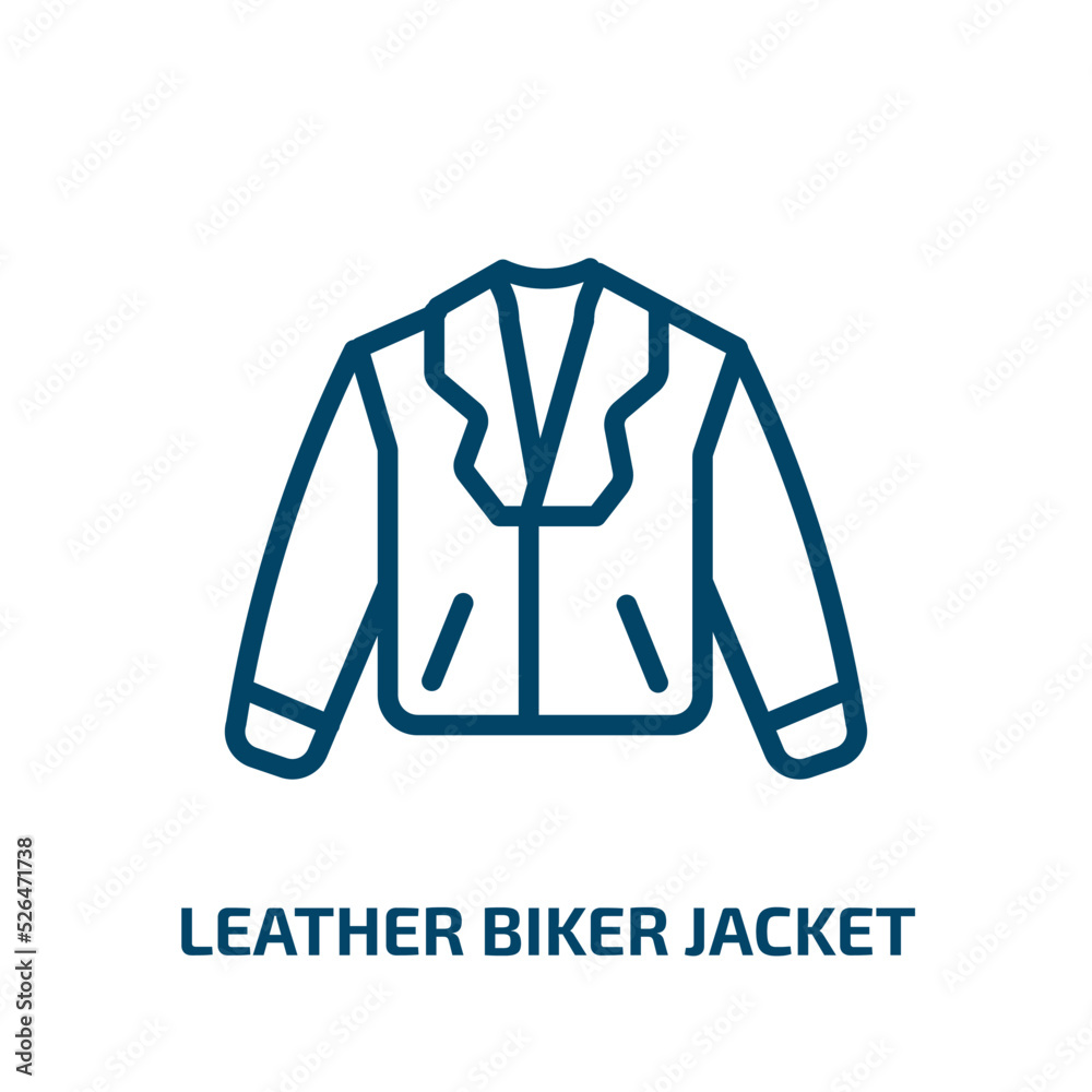 leather biker jacket icon from clothes collection. Thin linear leather biker jacket, biker, jacket outline icon isolated on white background. Line vector leather biker jacket sign, symbol for web and