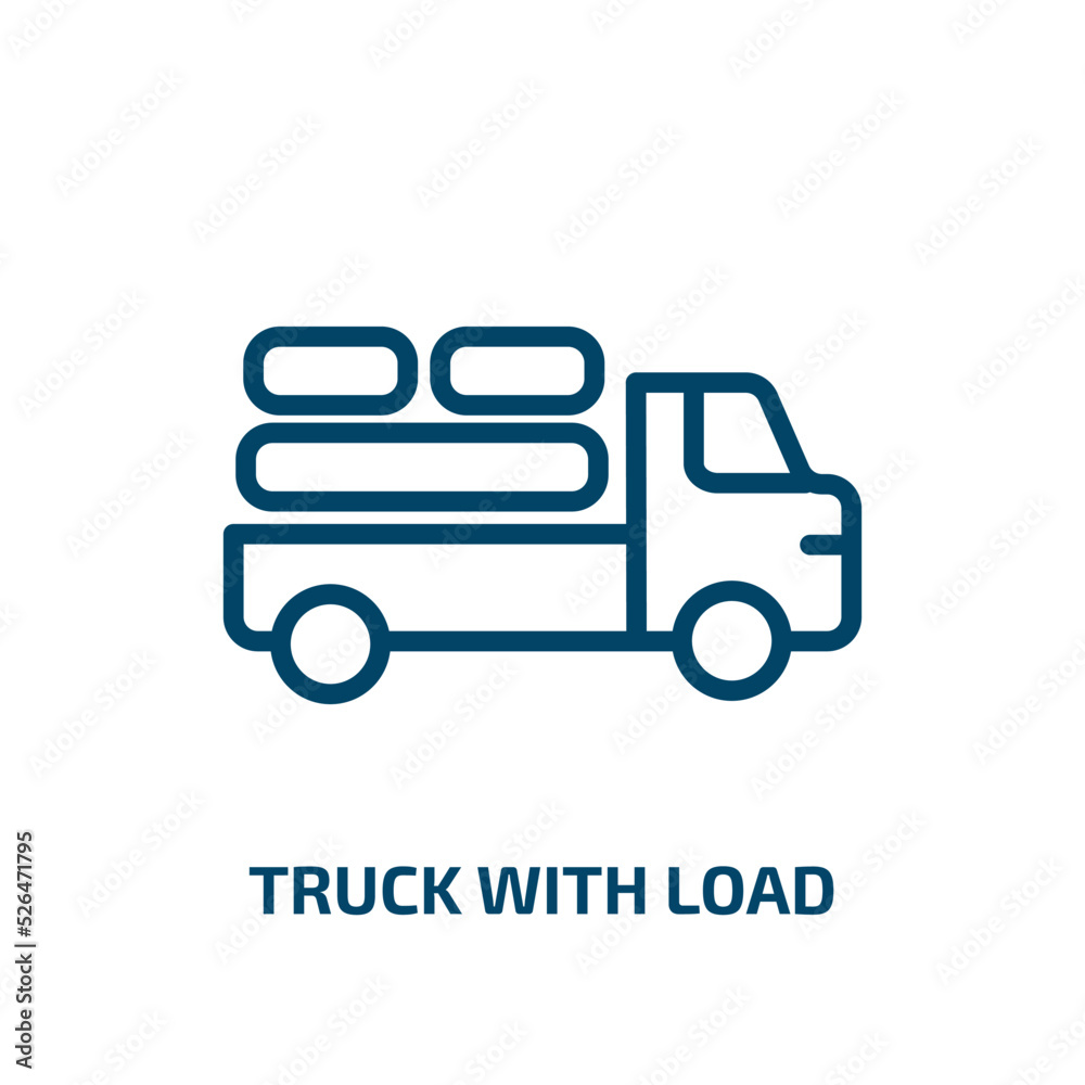 truck with load icon from construction collection. Thin linear truck with load, truck, industry outline icon isolated on white background. Line vector truck with load sign, symbol for web and mobile truck with load icon from construction collection. Thin linear truck with load, truck, industry outline icon isolated on white background. Line vector truck with load sign, symbol for web and mobile