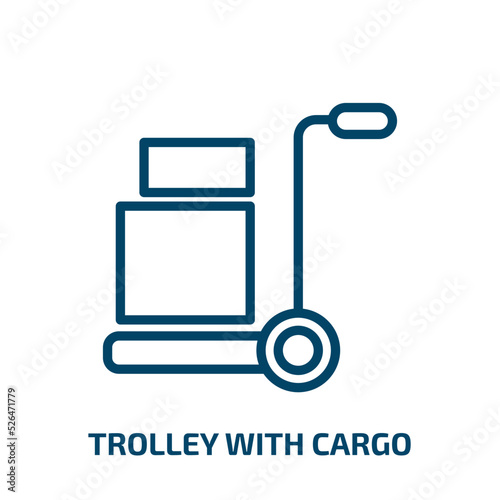 trolley with cargo icon from construction collection. Thin linear trolley with cargo, trolley, transport outline icon isolated on white background. Line vector trolley with cargo sign, symbol for web