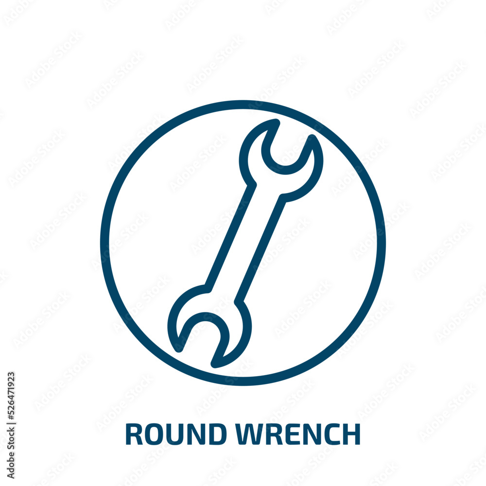 round wrench icon from construction collection. Thin linear round wrench, wrench, service outline icon isolated on white background. Line vector round wrench sign, symbol for web and mobile round wrench icon from construction collection. Thin linear round wrench, wrench, service outline icon isolated on white background. Line vector round wrench sign, symbol for web and mobile