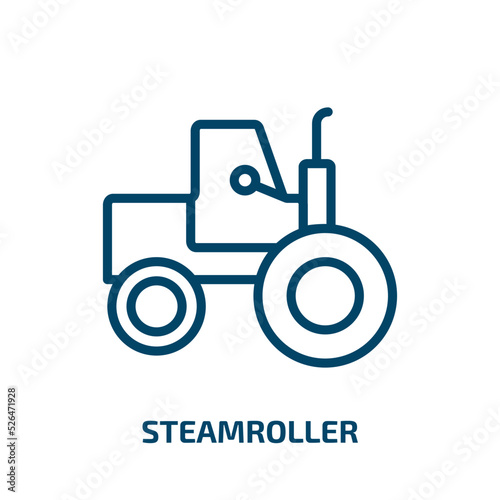 steamroller icon from construction collection. Thin linear steamroller, industry, vehicle outline icon isolated on white background. Line vector steamroller sign, symbol for web and mobile