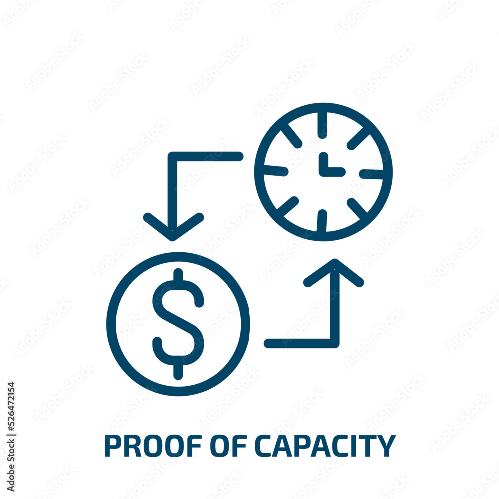 proof of capacity icon from cryptocurrency collection. Thin linear proof of capacity, proof, work outline icon isolated on white background. Line vector proof of capacity sign, symbol for web and proof of capacity icon from cryptocurrency collection. Thin linear proof of capacity, proof, work outline icon isolated on white background. Line vector proof of capacity sign, symbol for web and