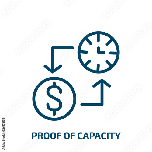 proof of capacity icon from cryptocurrency collection. Thin linear proof of capacity, proof, work outline icon isolated on white background. Line vector proof of capacity sign, symbol for web and