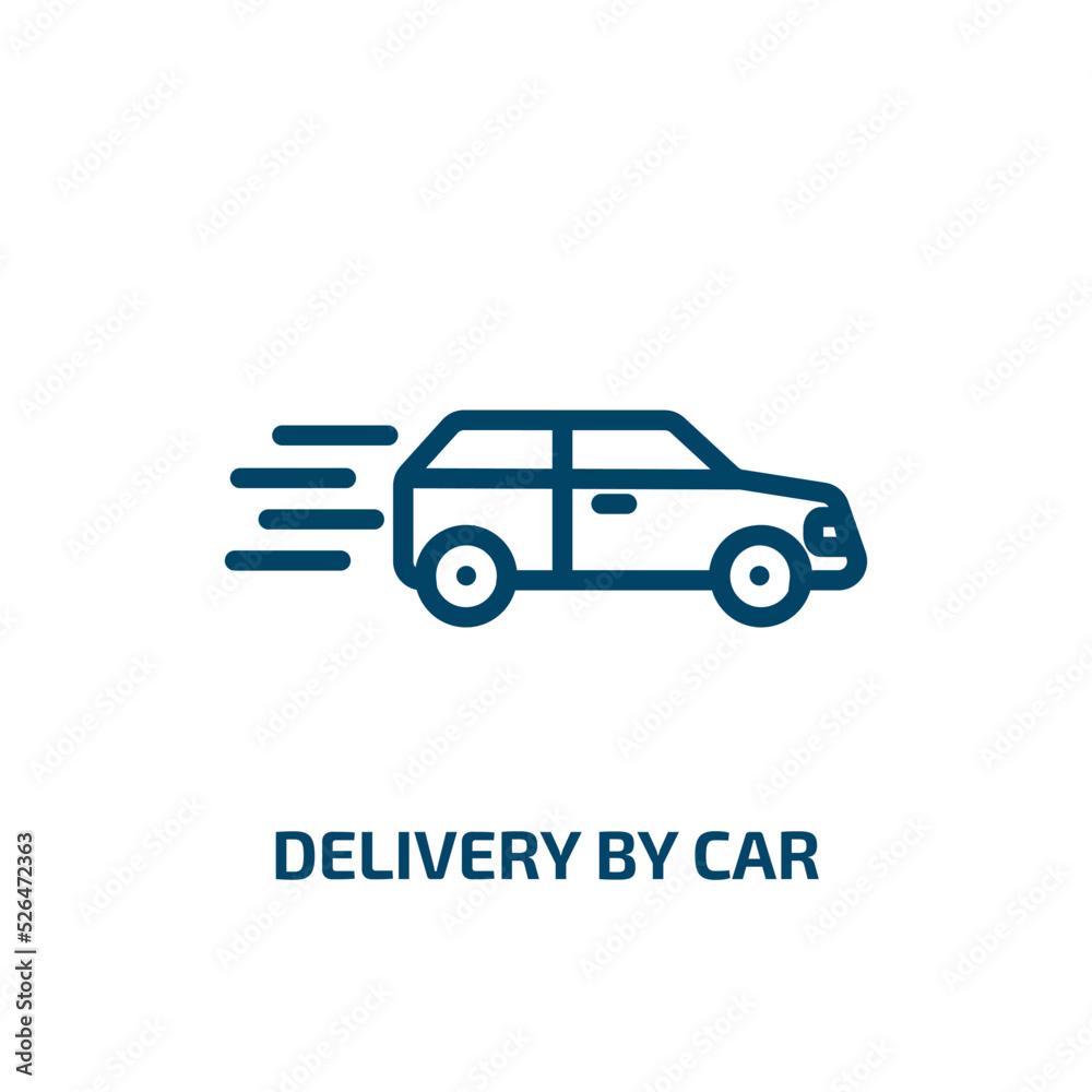 Obraz premium delivery by car icon from delivery and logistic collection. Thin linear delivery by car, van, truck outline icon isolated on white background. Line vector delivery by car sign, symbol for web and