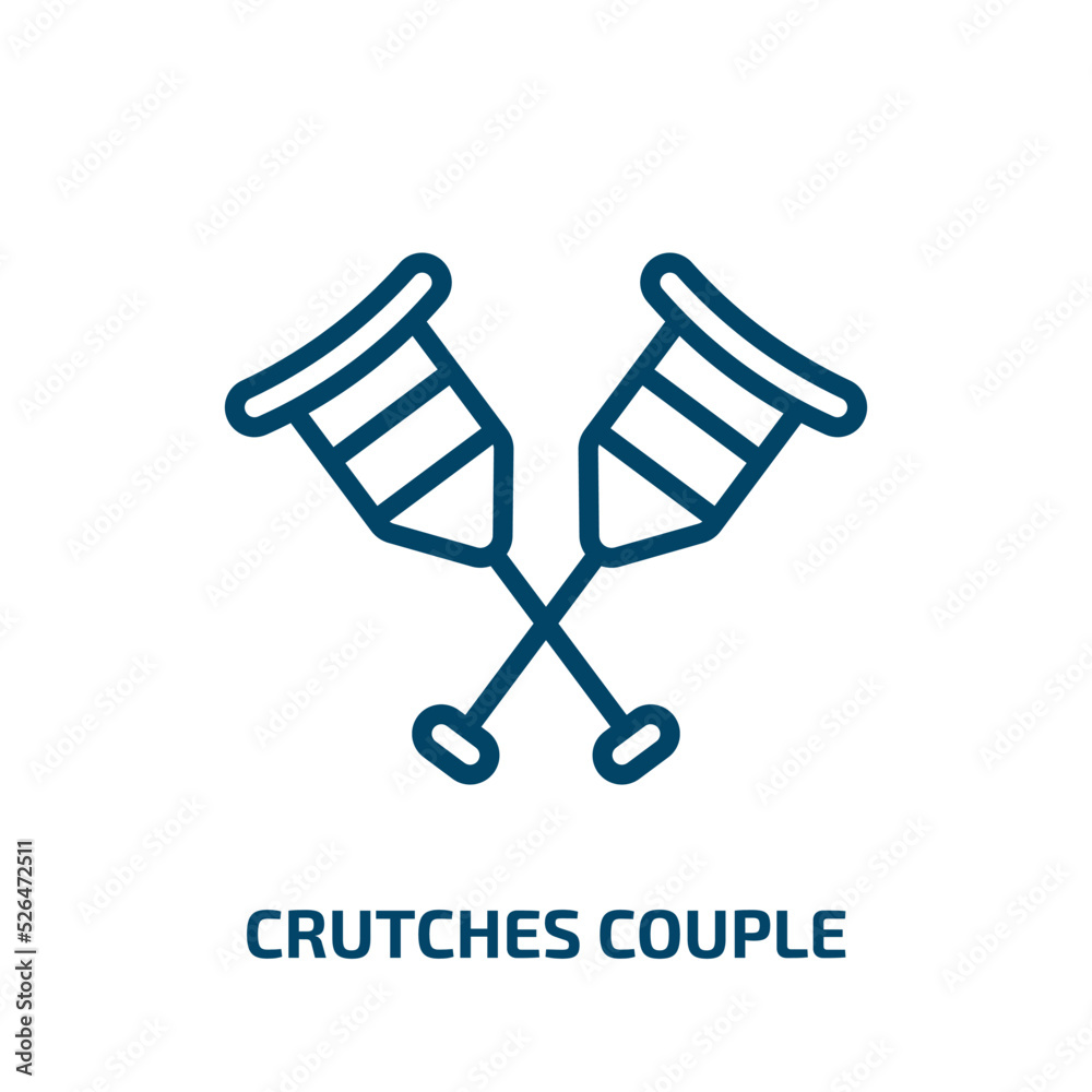 crutches couple icon from medical collection. Thin linear crutches couple, cane, stick outline icon isolated on white background. Line vector crutches couple sign, symbol for web and mobile crutches couple icon from medical collection. Thin linear crutches couple, cane, stick outline icon isolated on white background. Line vector crutches couple sign, symbol for web and mobile