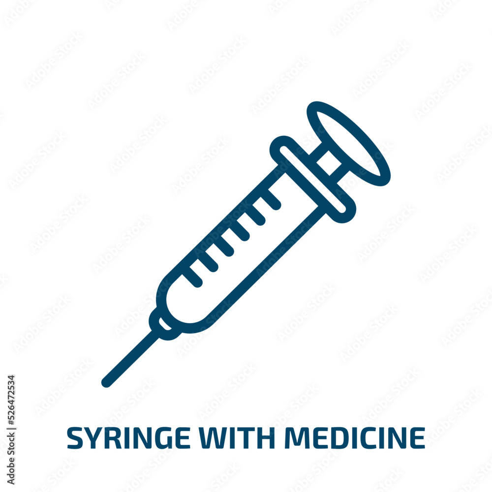 syringe with medicine icon from medical collection. Thin linear syringe with medicine, pill, care outline icon isolated on white background. Line vector syringe with medicine sign, symbol for web and syringe with medicine icon from medical collection. Thin linear syringe with medicine, pill, care outline icon isolated on white background. Line vector syringe with medicine sign, symbol for web and