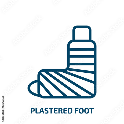 plastered foot icon from medical collection. Thin linear plastered foot, insurance, sick outline icon isolated on white background. Line vector plastered foot sign, symbol for web and mobile