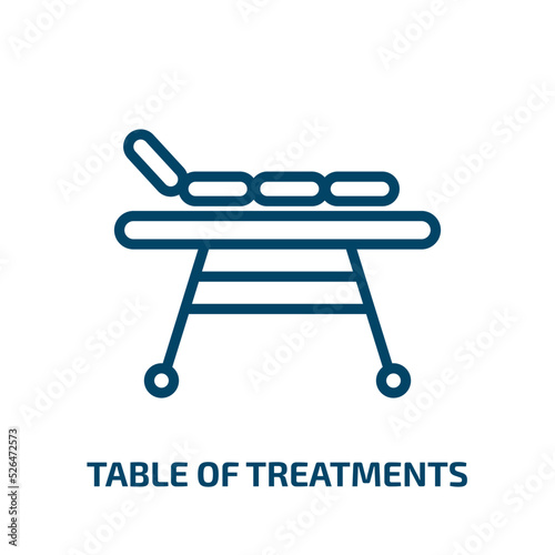 table of treatments icon from medical collection. Thin linear table of treatments, medical, care outline icon isolated on white background. Line vector table of treatments sign, symbol for web and