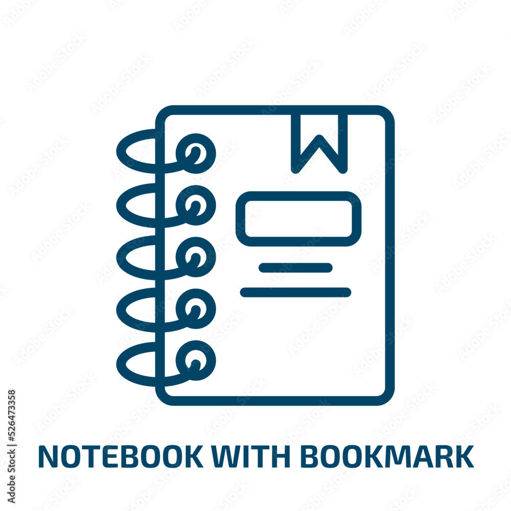 notebook with bookmark icon from education collection. Thin linear notebook with bookmark, notebook, book outline icon isolated on white background. Line vector notebook with bookmark sign, symbol for notebook with bookmark icon from education collection. Thin linear notebook with bookmark, notebook, book outline icon isolated on white background. Line vector notebook with bookmark sign, symbol for