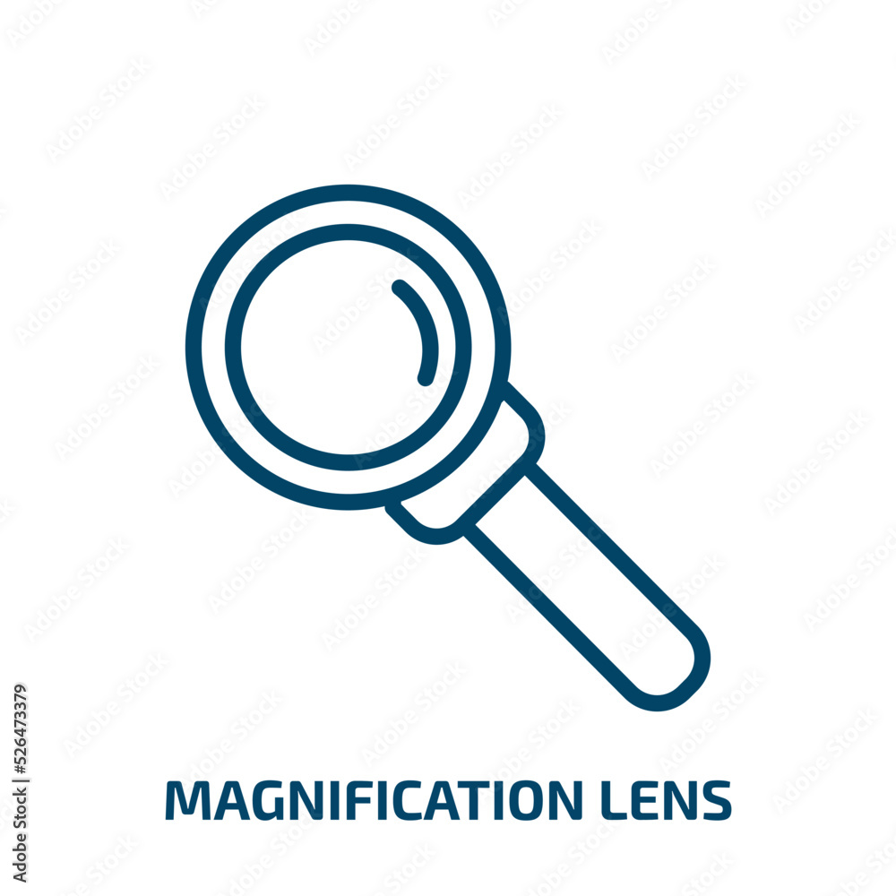 magnification lens icon from education collection. Thin linear magnification lens, find, magnifying outline icon isolated on white background. Line vector magnification lens sign, symbol for web and magnification lens icon from education collection. Thin linear magnification lens, find, magnifying outline icon isolated on white background. Line vector magnification lens sign, symbol for web and