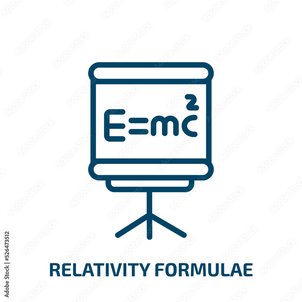relativity formulae icon from education collection. Thin linear relativity formulae, formula, research outline icon isolated on white background. Line vector relativity formulae sign, symbol for web relativity formulae icon from education collection. Thin linear relativity formulae, formula, research outline icon isolated on white background. Line vector relativity formulae sign, symbol for web