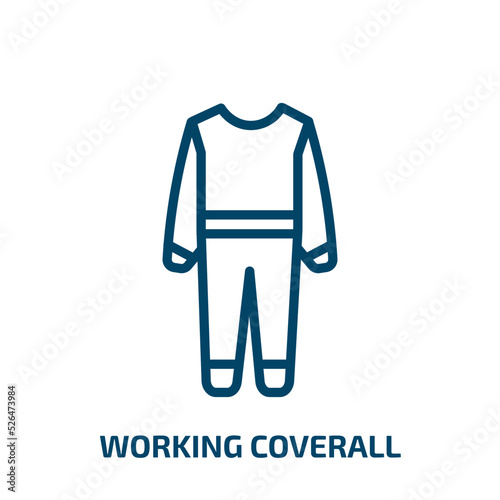 working coverall icon from fashion collection. Thin linear working coverall, work, safety outline icon isolated on white background. Line vector working coverall sign, symbol for web and mobile