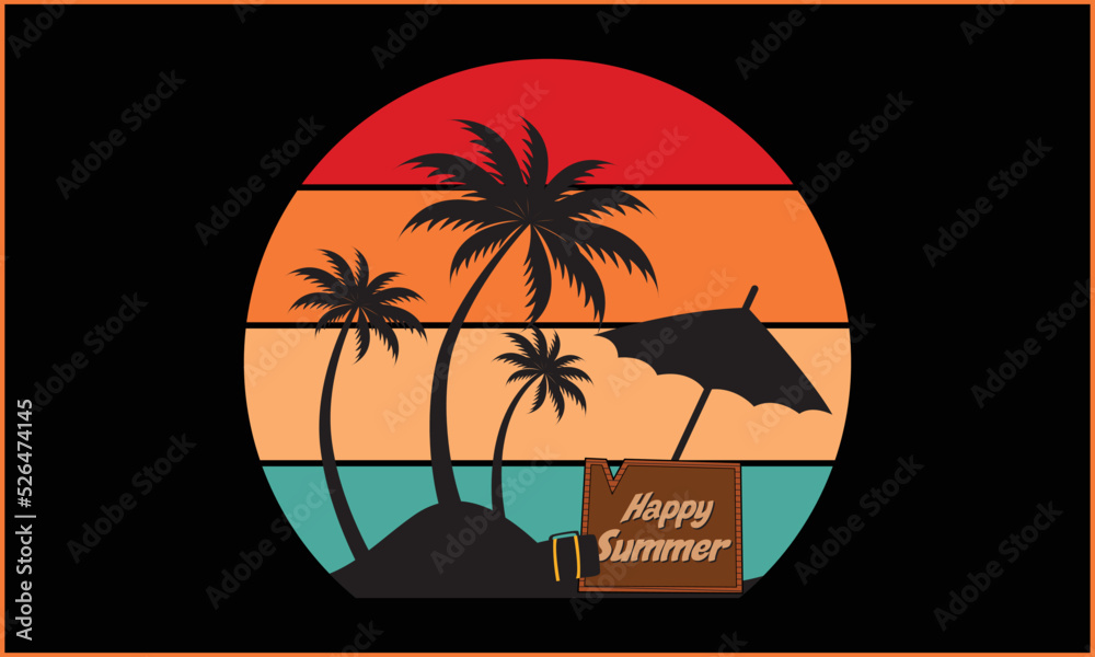 Naklejka premium Happy Summer T-shirt Design Vector Illustration
