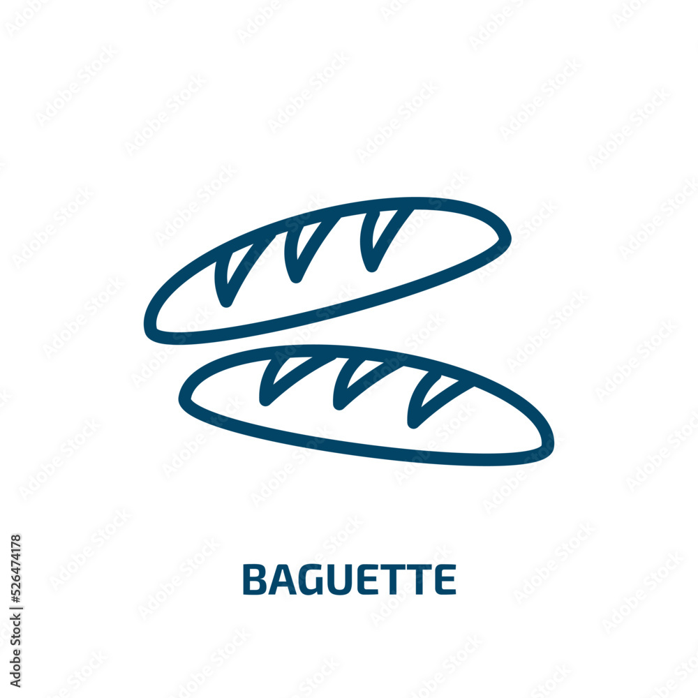 baguette icon from food collection. Thin linear baguette, bread, fresh outline icon isolated on white background. Line vector baguette sign, symbol for web and mobile baguette icon from food collection. Thin linear baguette, bread, fresh outline icon isolated on white background. Line vector baguette sign, symbol for web and mobile