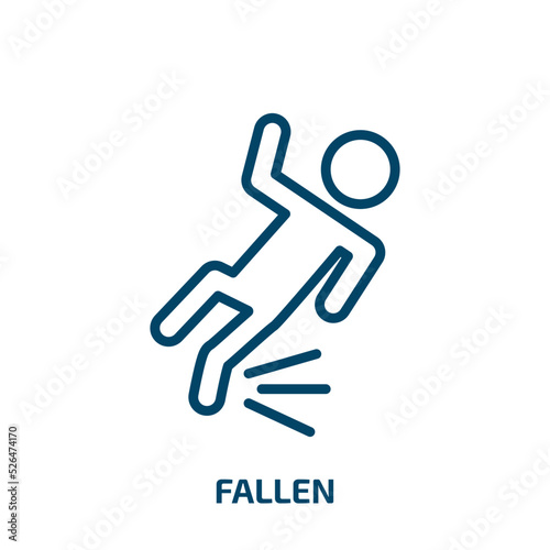 fallen icon from food collection. Thin linear fallen, fall, man outline icon isolated on white background. Line vector fallen sign, symbol for web and mobile