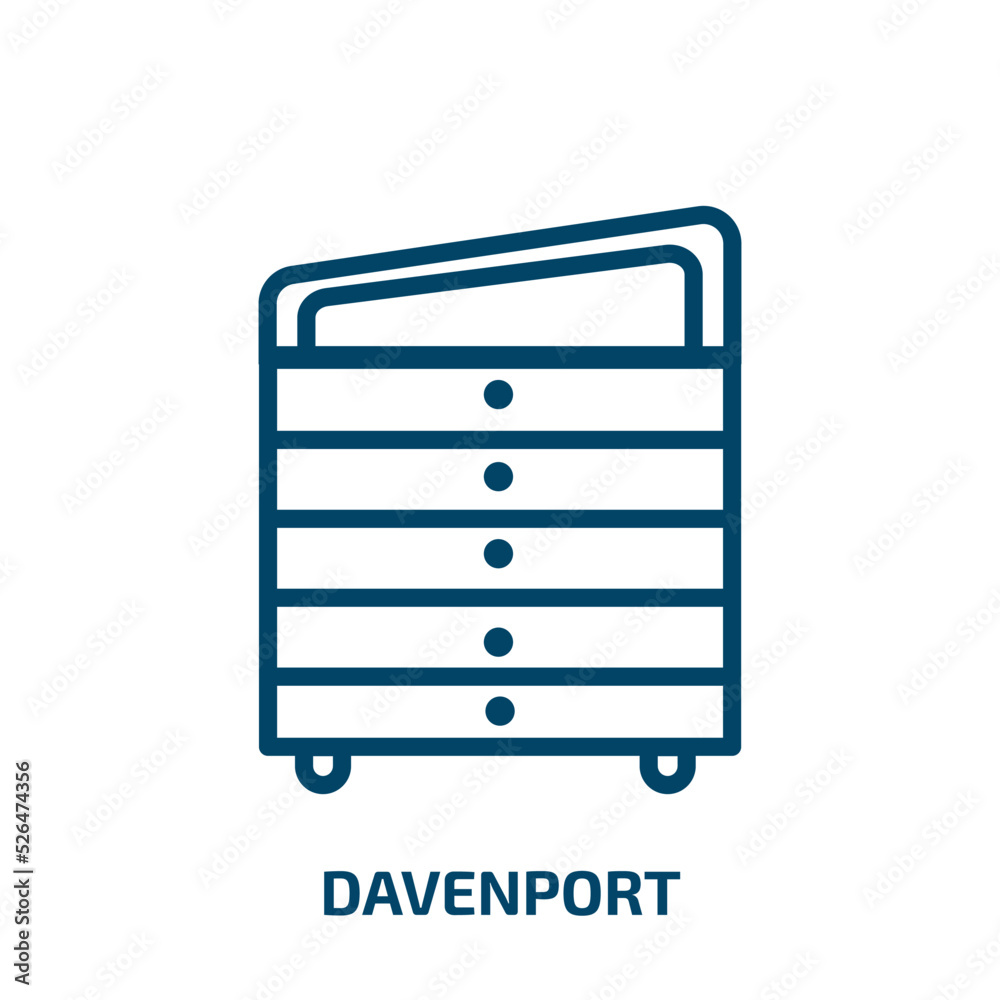 davenport icon from furniture & household collection. Thin linear davenport, collection, home outline icon isolated on white background. Line vector davenport sign, symbol for web and mobile davenport icon from furniture & household collection. Thin linear davenport, collection, home outline icon isolated on white background. Line vector davenport sign, symbol for web and mobile