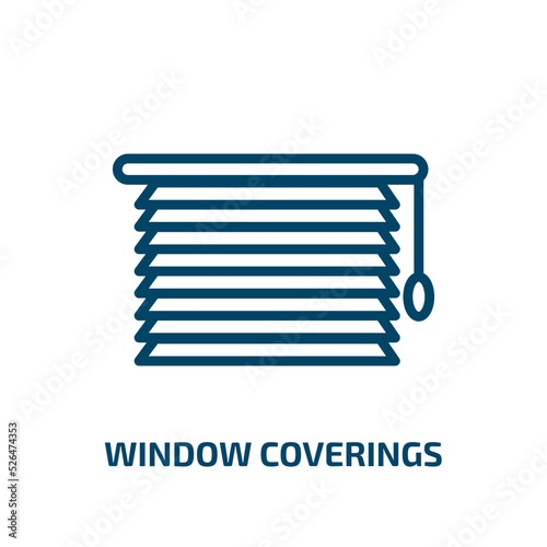 window coverings icon from furniture & household collection. Thin linear window coverings, window, template outline icon isolated on white background. Line vector window coverings sign, symbol for web