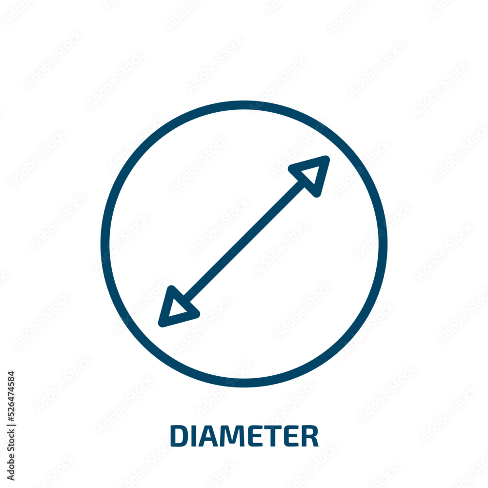 diameter icon from geometry collection. Thin linear diameter, 1, engineering outline icon isolated on white background. Line vector diameter sign, symbol for web and mobile diameter icon from geometry collection. Thin linear diameter, 1, engineering outline icon isolated on white background. Line vector diameter sign, symbol for web and mobile