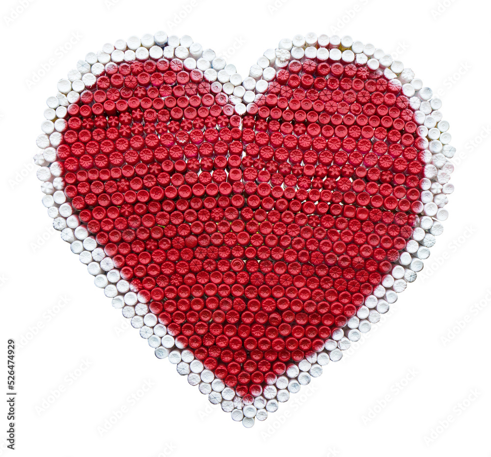 Isolate red heart-shaped frame, which is made of white plastic bottles to be tied together beautifully. Isolate red heart-shaped frame, which is made of white plastic bottles to be tied together beautifully.
